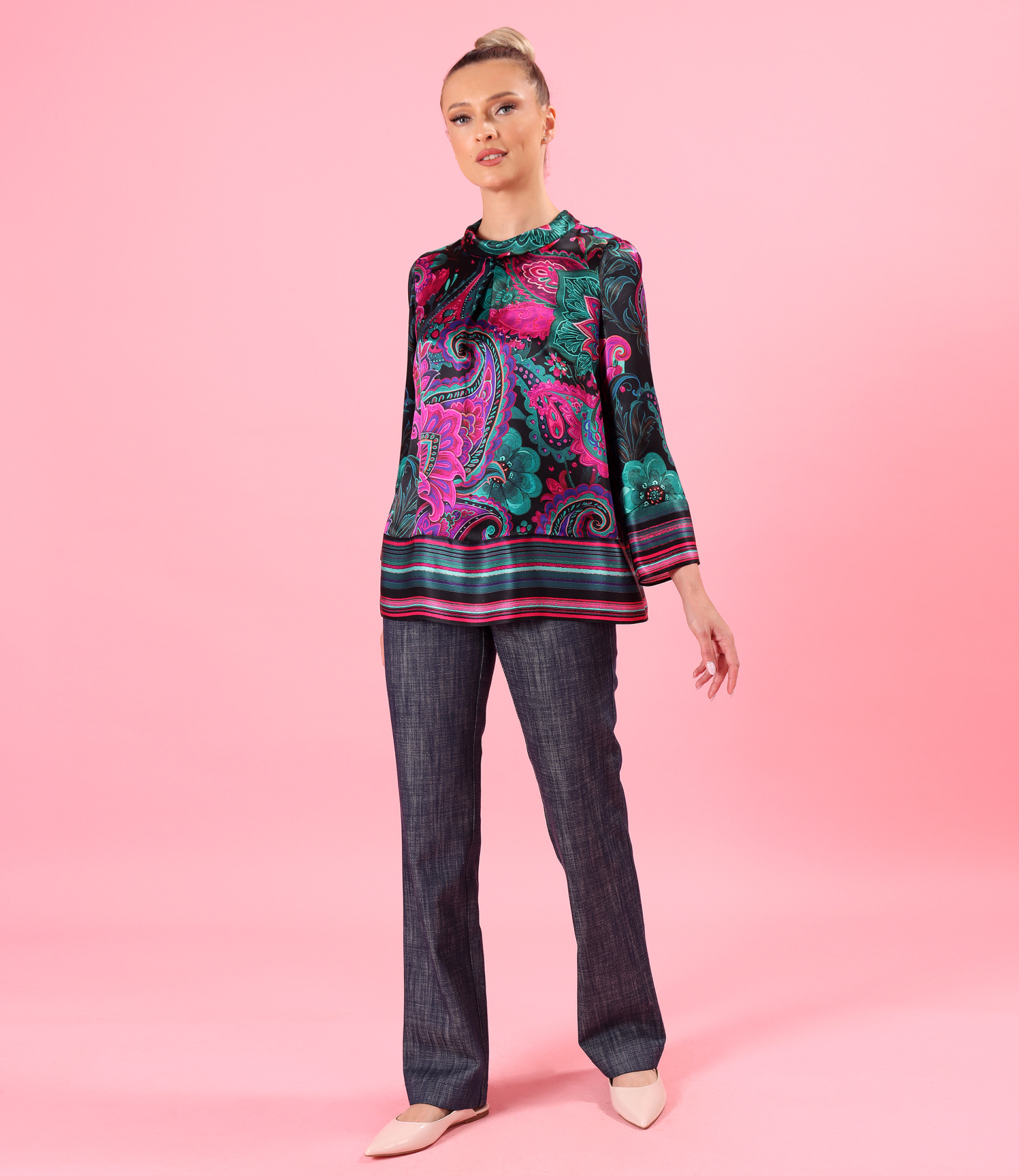 Bluza din matase naturala imprimata digital cu motive paisley