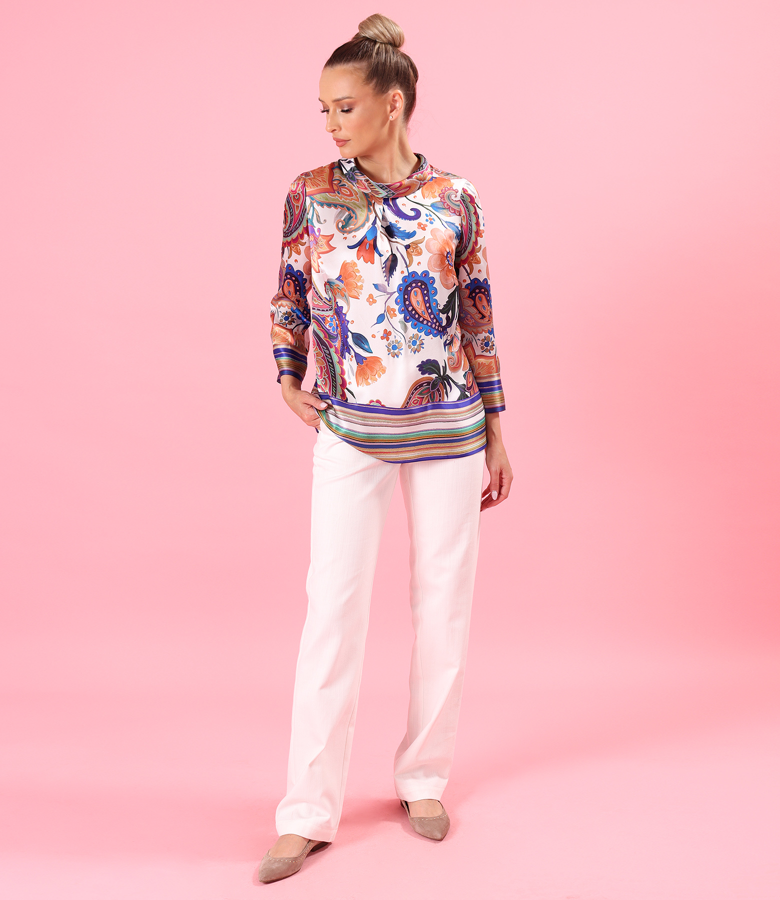 Bluza din matase naturala imprimata digital cu motive paisley