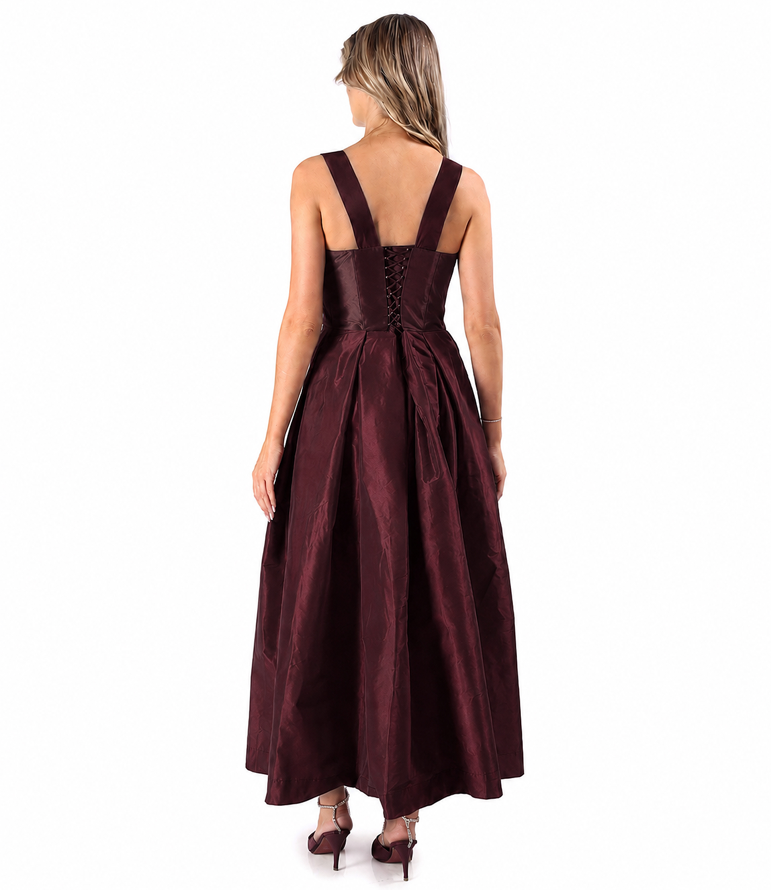 Rochie evazata din tafta cu corset cu bretele