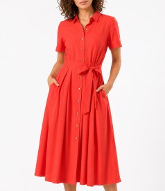 Rochie eleganta tip camasa din viscoza usor creponata