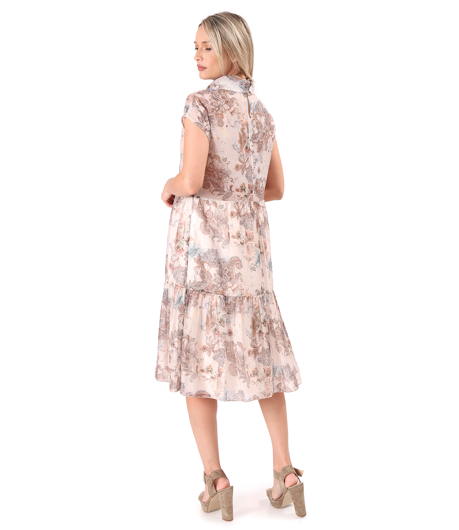 Rochie eleganta cu volane din tencel imprimat cu motive paisley