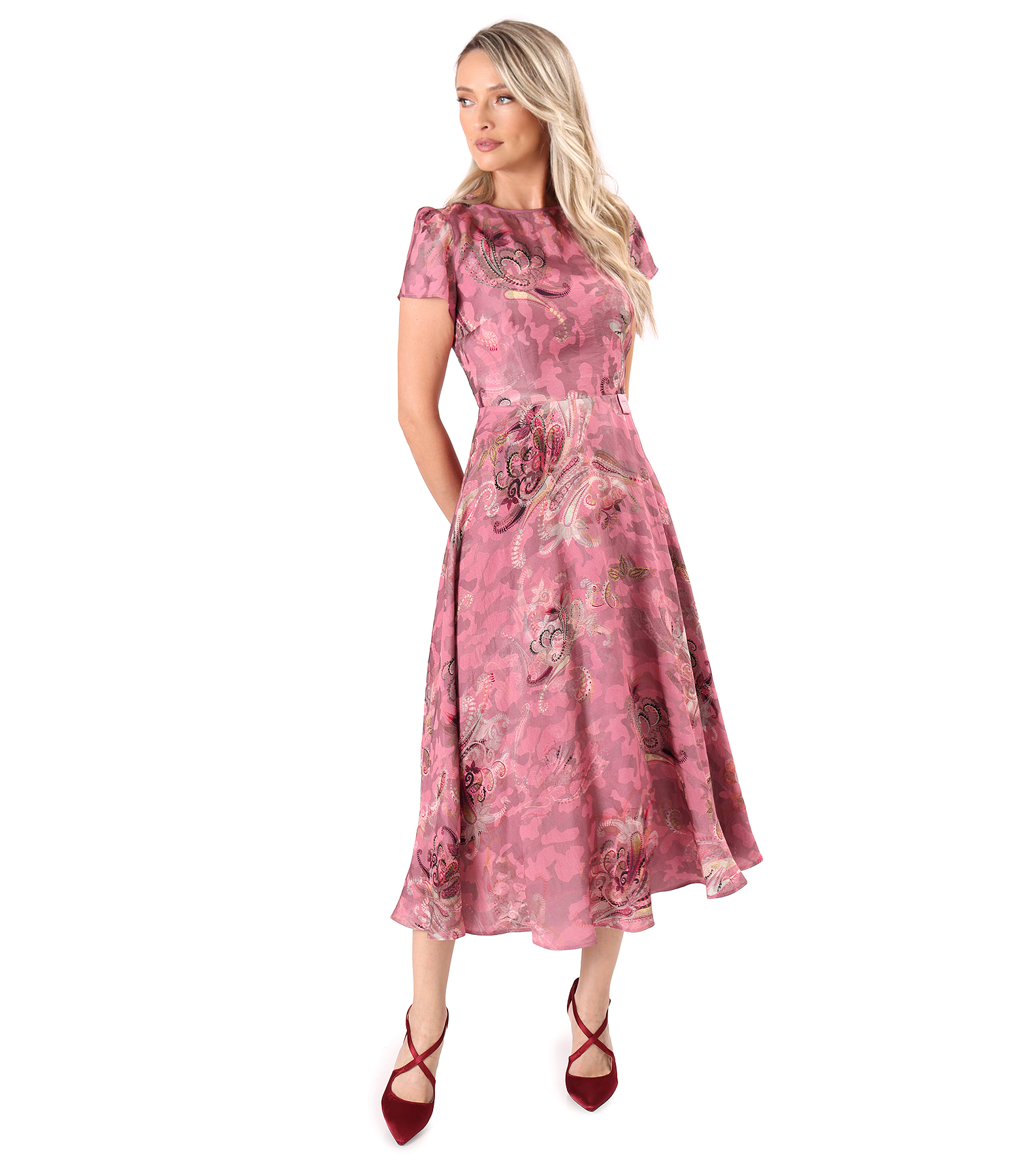Rochie midi eleganta din viscoza imprimata