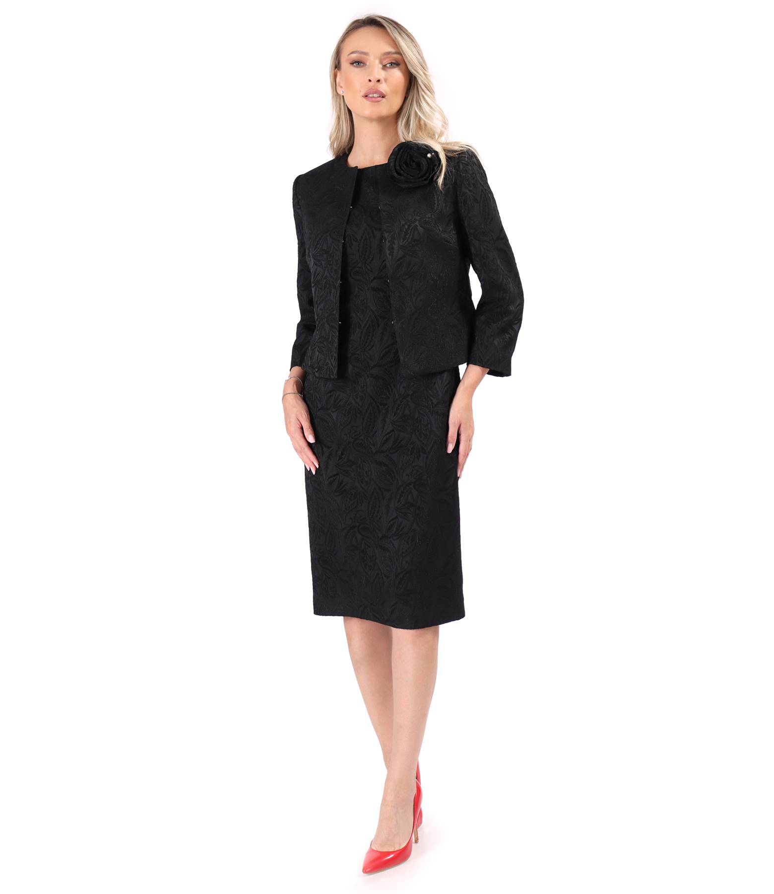 Rochie eleganta din brocart elastic cu motive florale