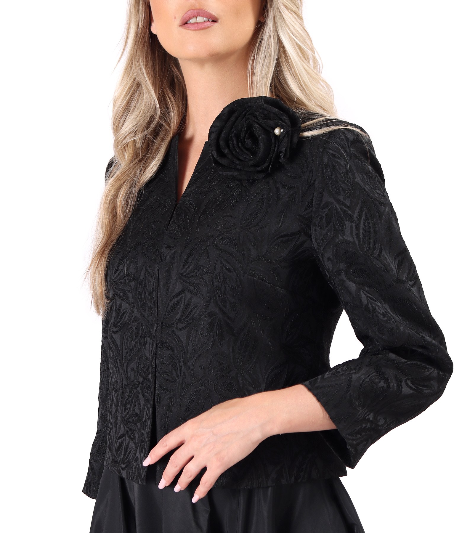 Sacou elegant din brocart elastic cu motive florale