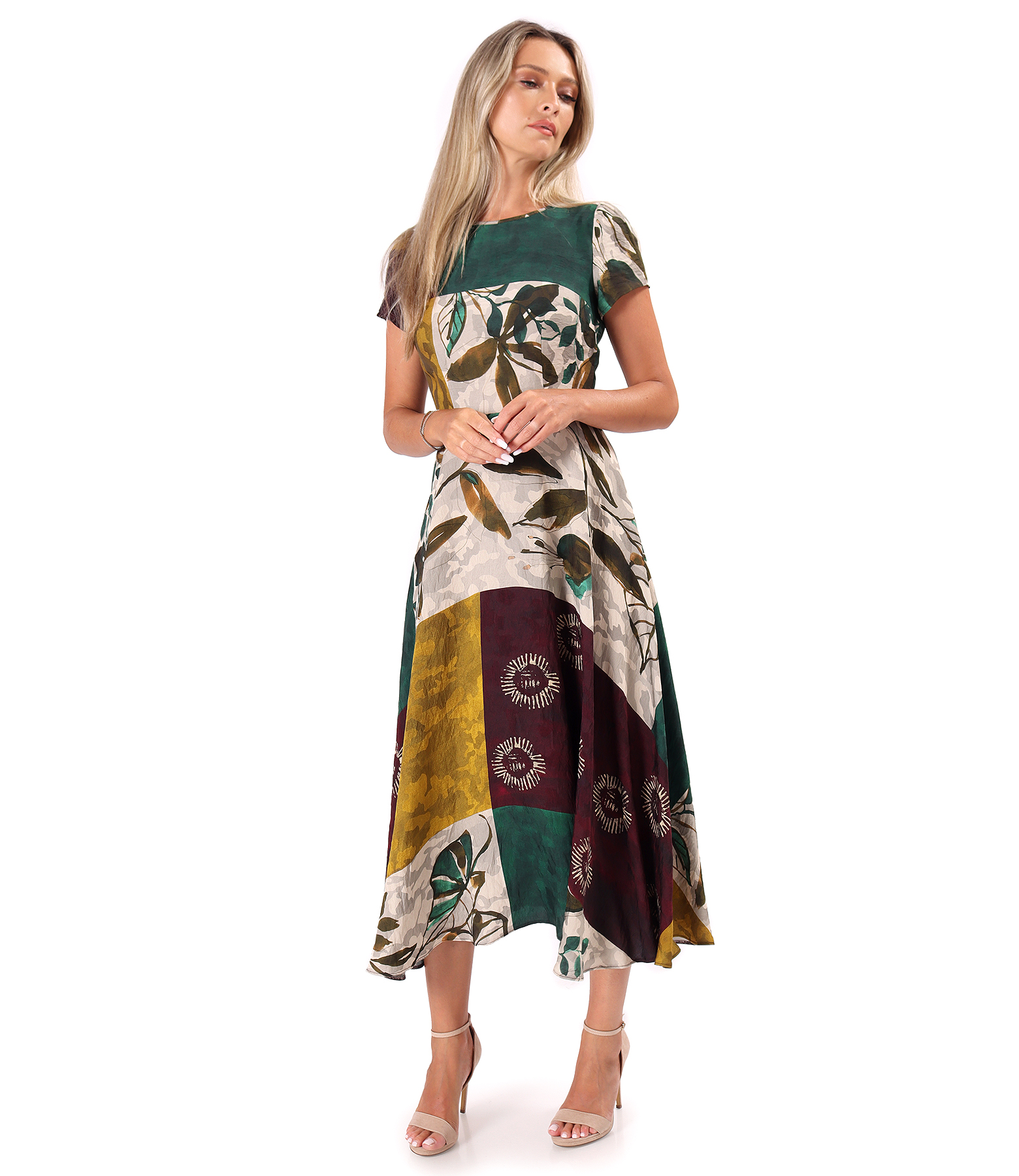 Rochie midi eleganta din viscoza imprimata