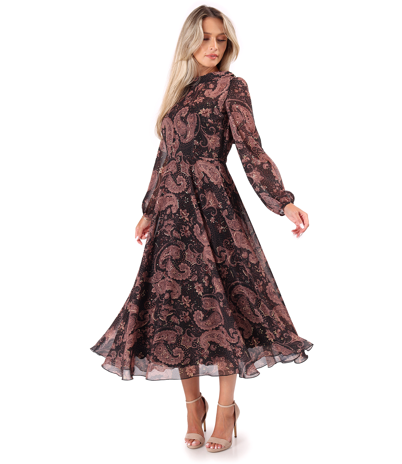 Rochie midi din voal imprimat cu motive paisley