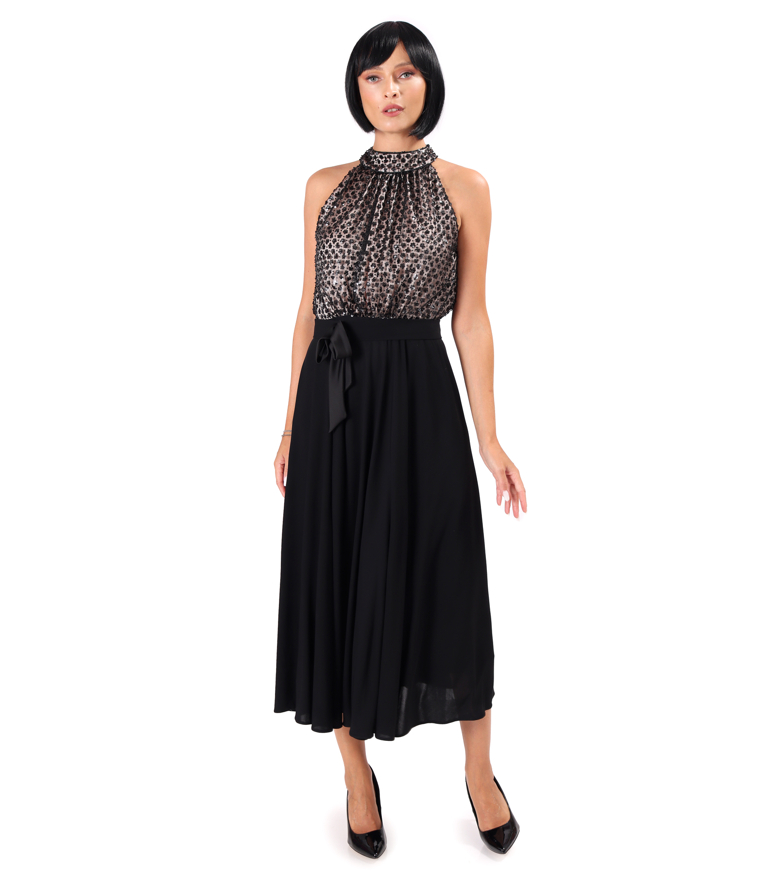 Rochie de seara cu bust din paiete si margele