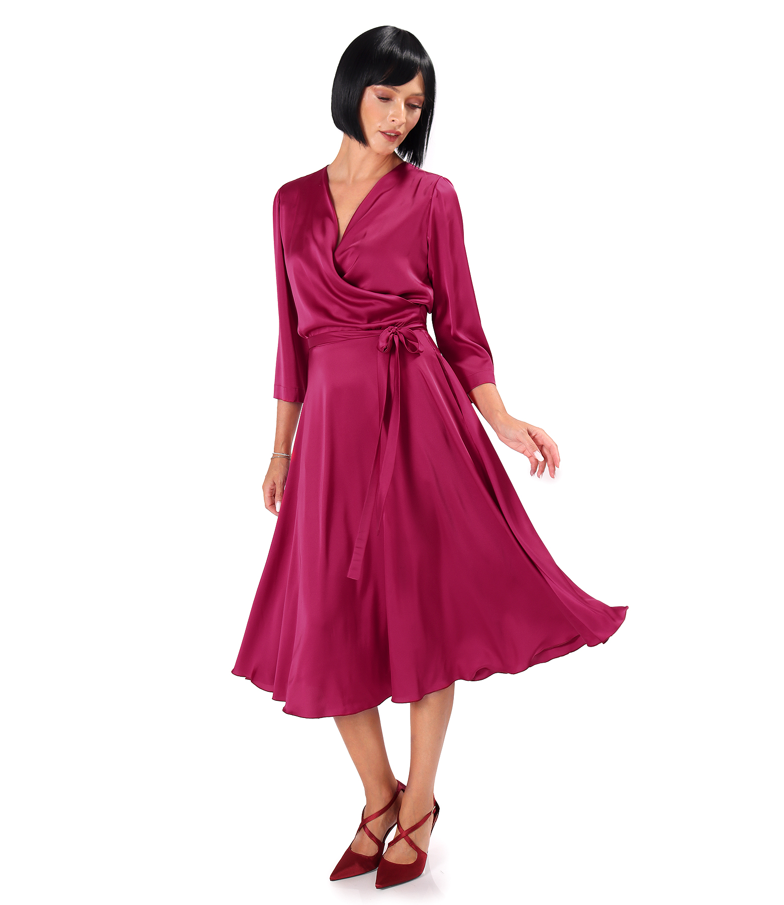 Rochie eleganta din saten elastic uni
