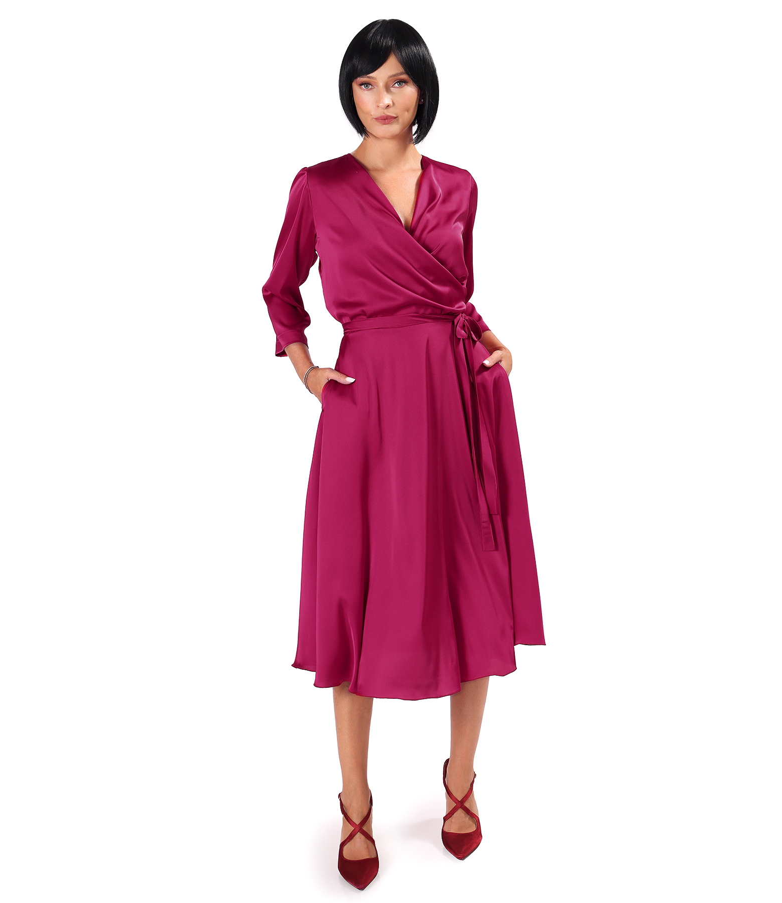 Rochie eleganta din saten elastic uni