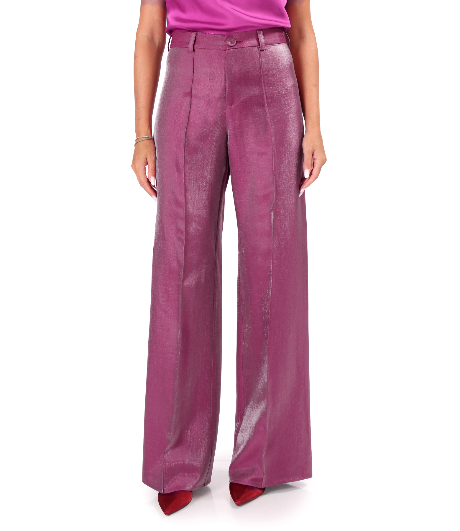 Pantaloni largi din tesatura cu aspect satinat