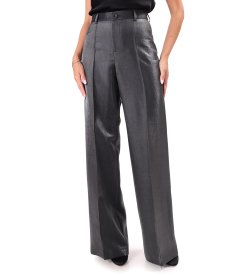 Pantaloni largi din tesatura cu aspect satinat