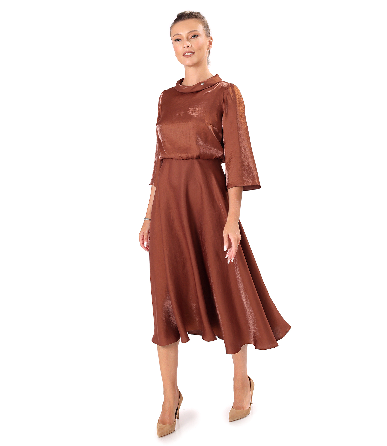 Rochie midi din tesatura satinata