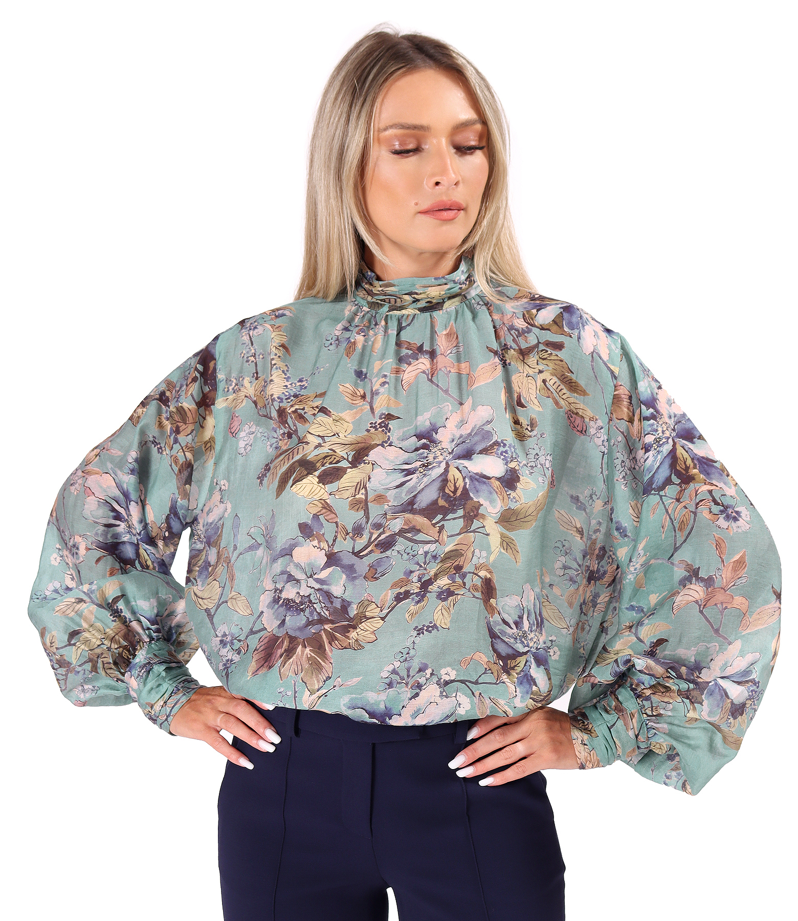 Bluza eleganta din Tencel imprimat cu motive florale