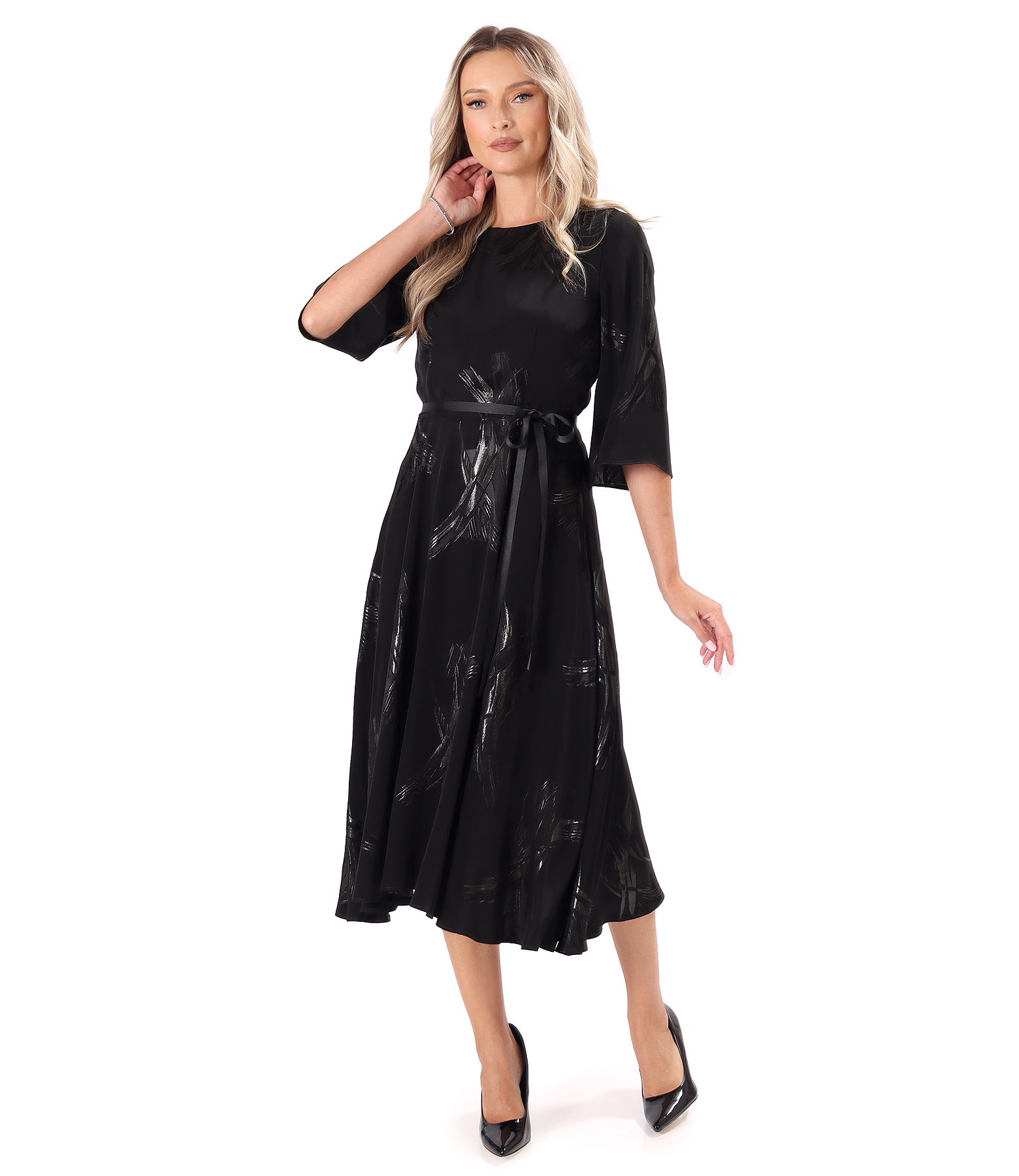 Rochie midi din viscoza cu fir metalic
