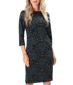 Rochie din jerse elastic gros imprimat cu motive florale