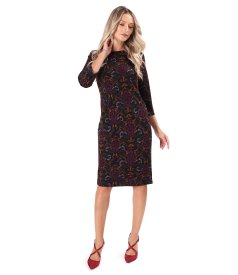 Rochie din jerse gros imprimat cu motive florale
