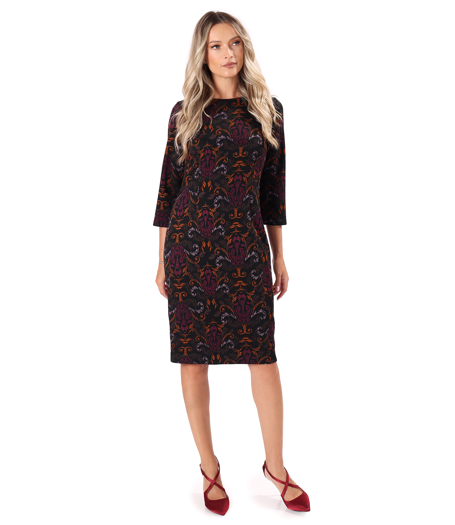 Rochie din jerse gros imprimat cu motive florale