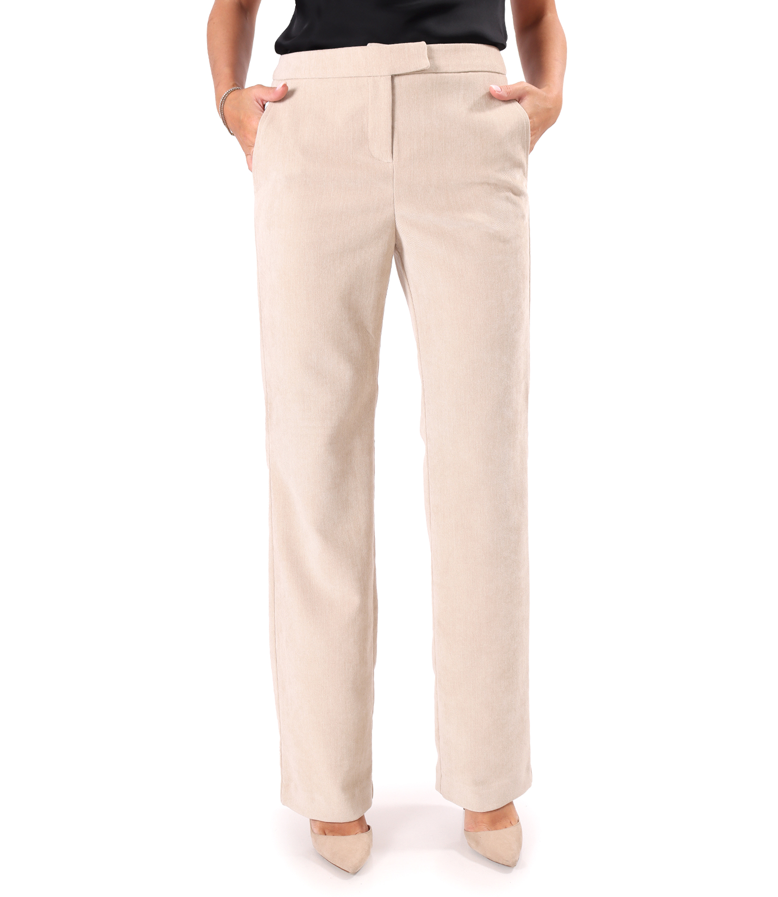 Pantaloni drepti din stofa groasa cu lycra si viscoza