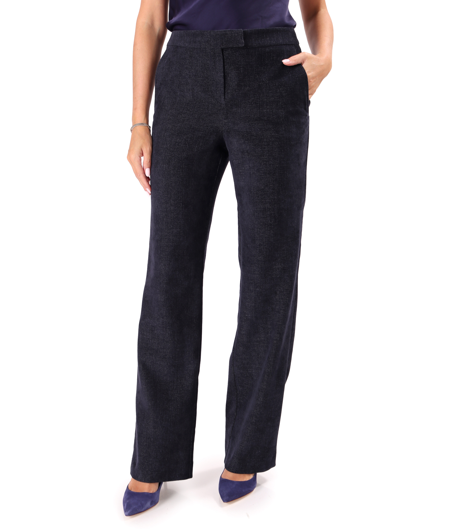 Pantaloni drepti din stofa groasa cu lycra si viscoza