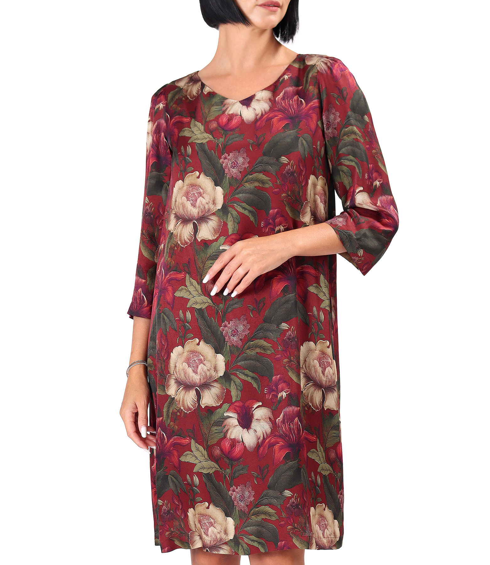 Rochie lejera din viscoza cu matase naturala cu motive florale