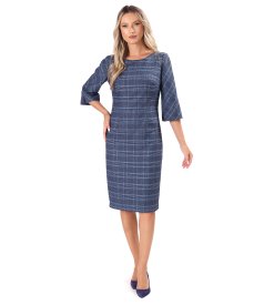 Rochie office in carouri cu bumbac si lana