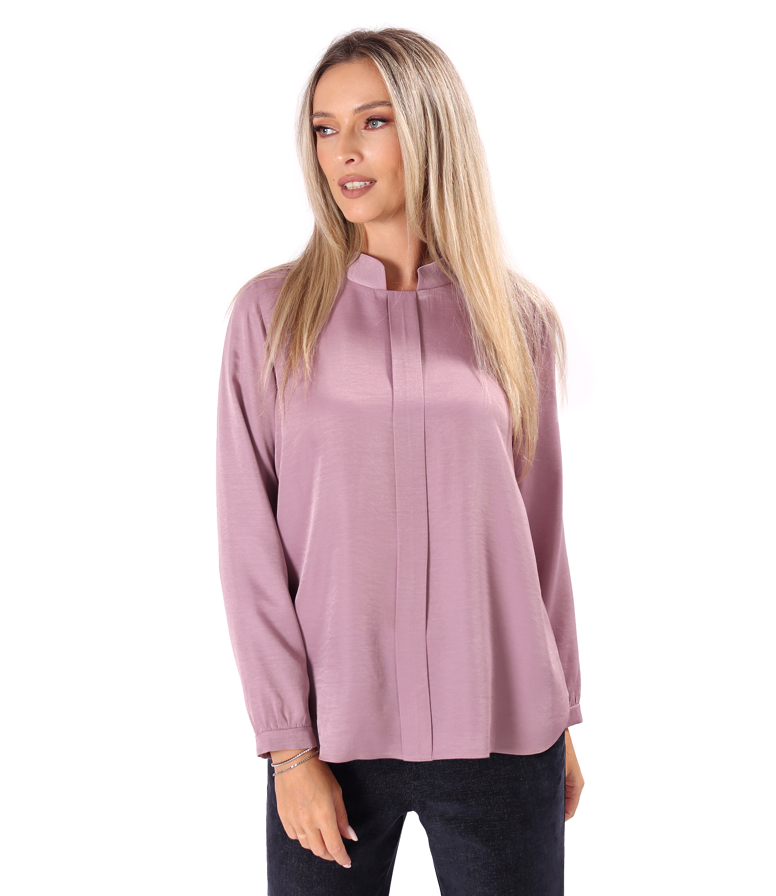 Bluza din saten cu viscoza cu guler gen tunica