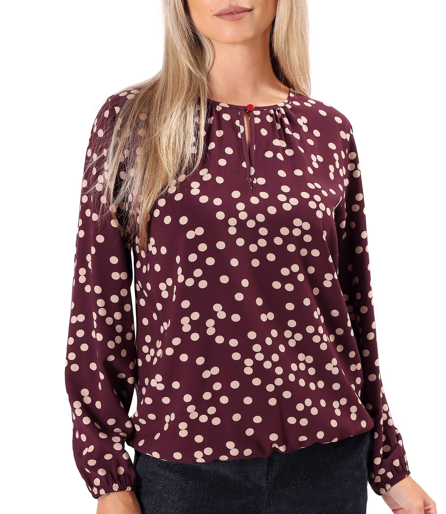 Bluza cu maneci lungi din viscoza imprimata cu buline