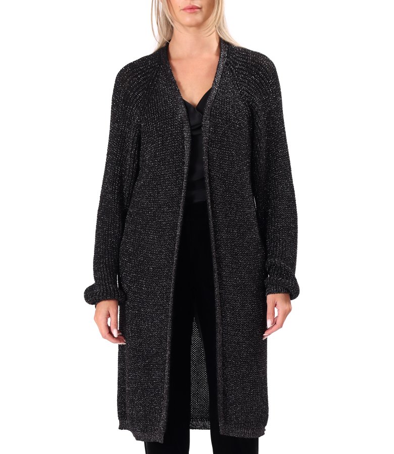 Cardigan lung tricotat cu fir de efect