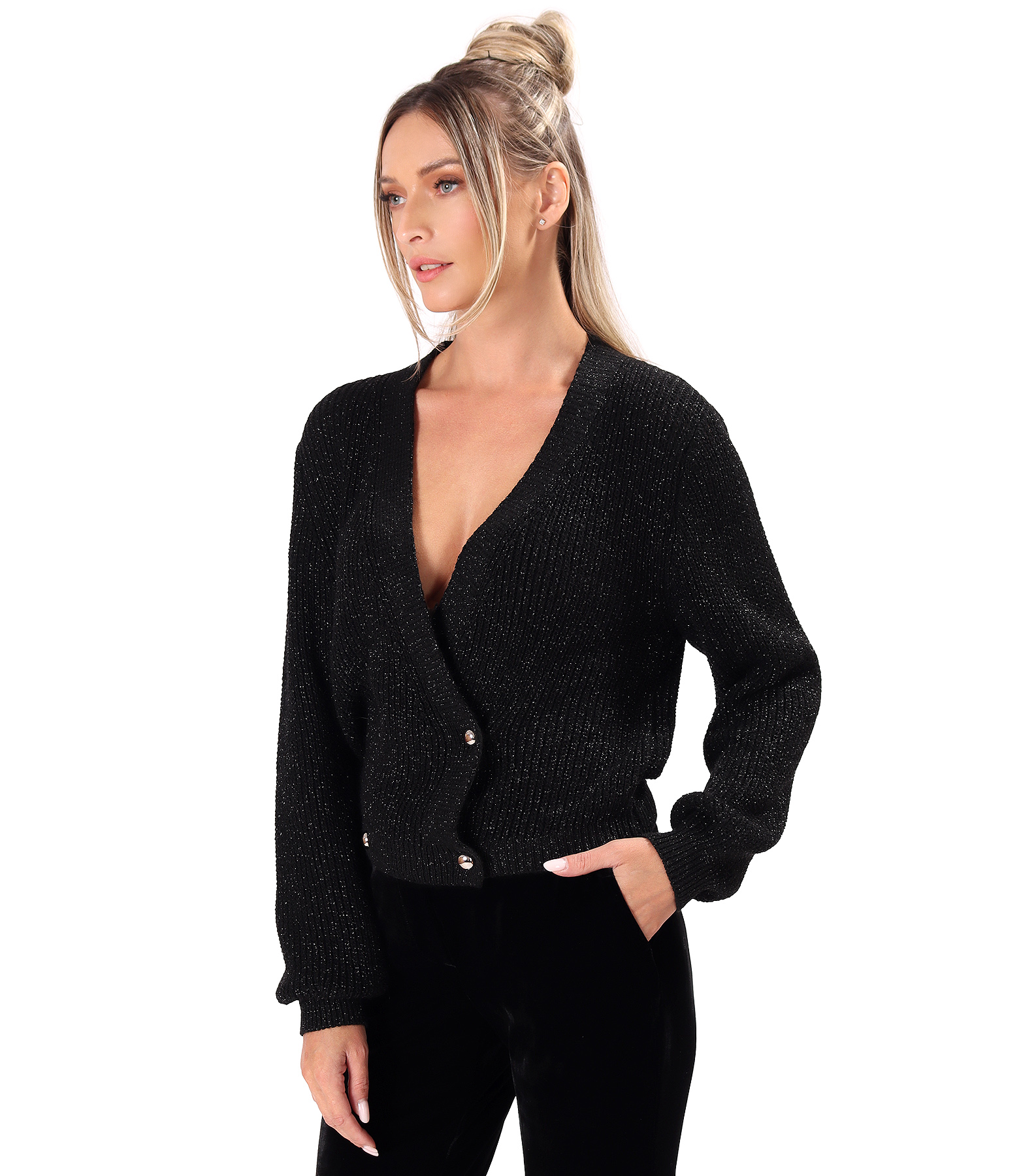 Cardigan tricotat cu doua randuri de nasturi