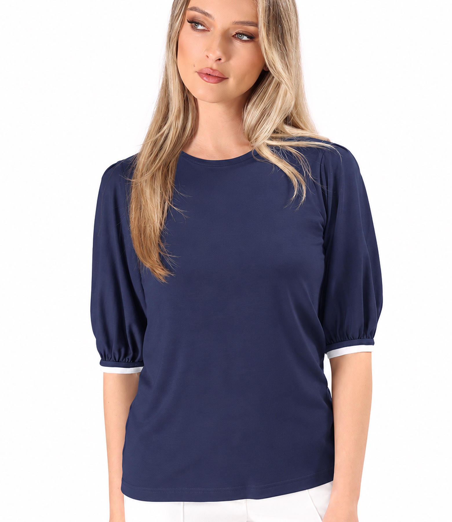 Bluza eleganta din jerse elastic cu maneci 3/4