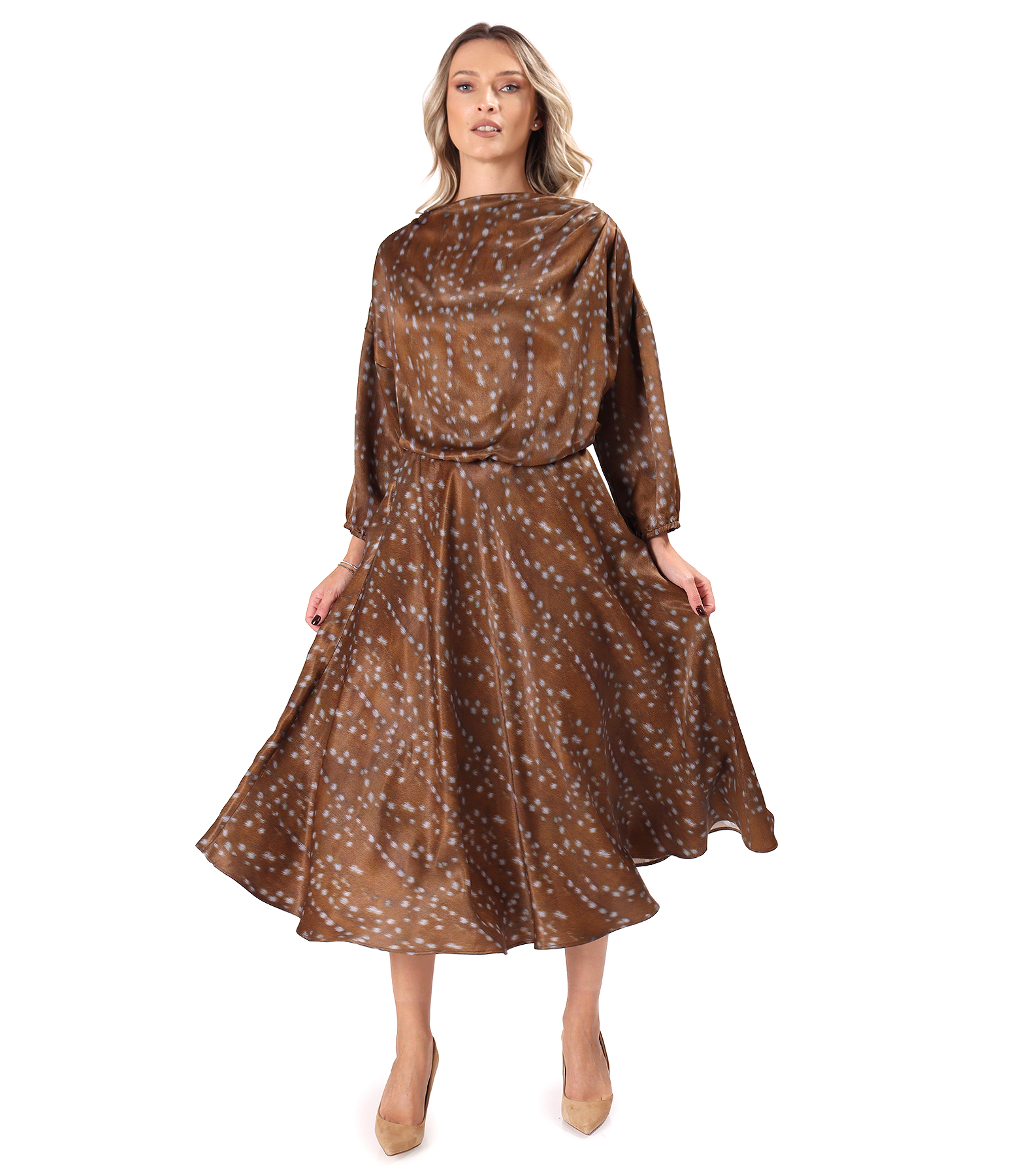 Rochie midi eleganta din viscoza imprimata