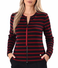 Bluza din jerse elastic cu lana cu fermoar pe fata