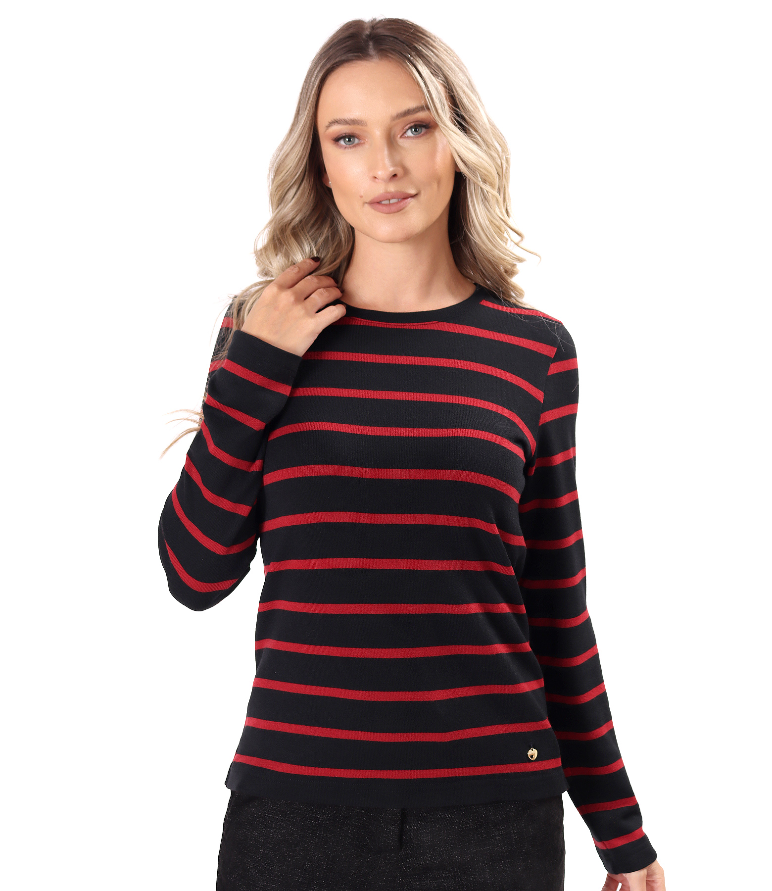 Bluza din jerse elastic gros cu lana imprimat cu dungi