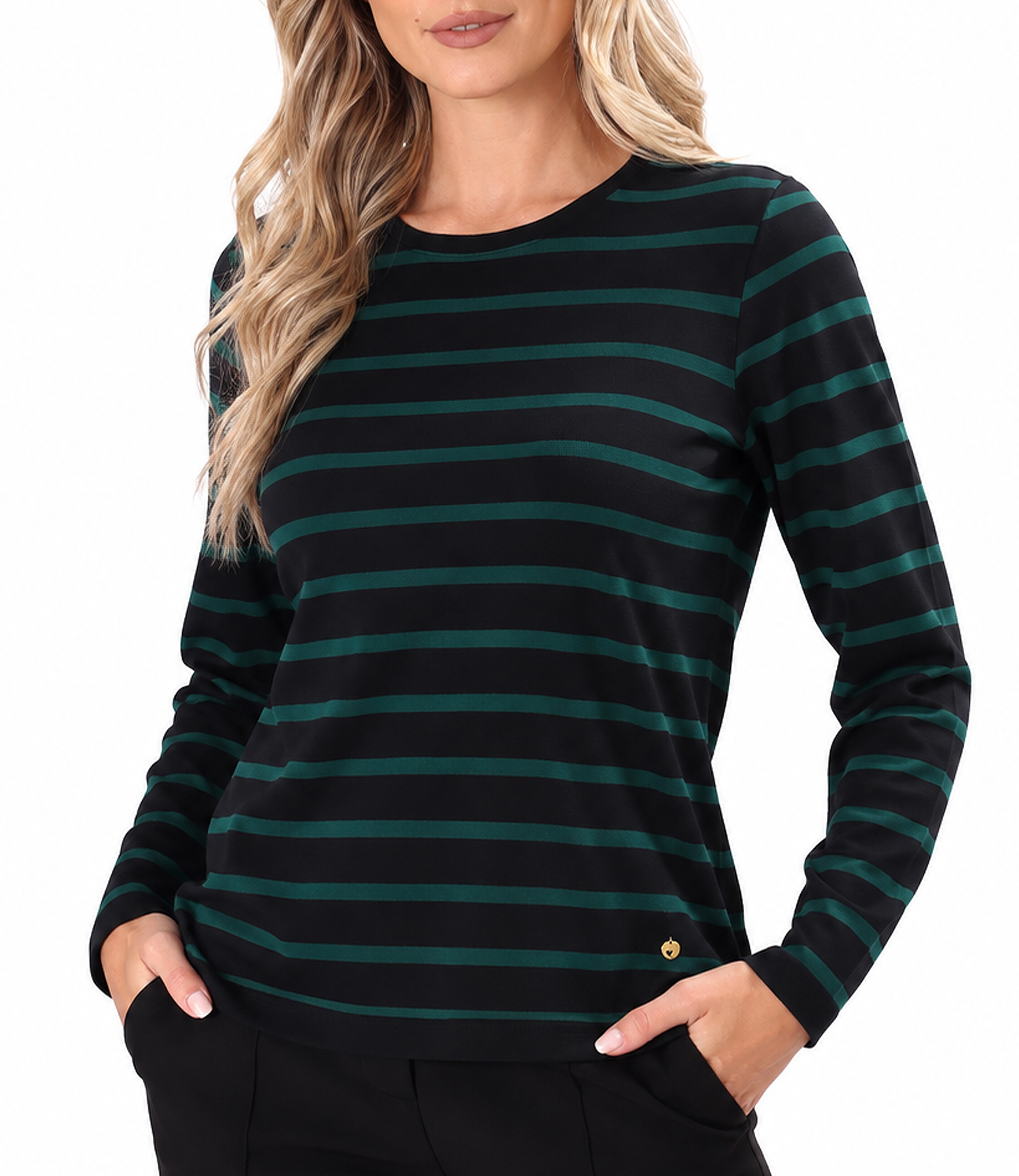 Bluza din jerse elastic gros cu lana imprimat cu dungi