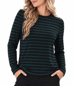 Bluza din jerse elastic gros cu lana cu dungi orizontale