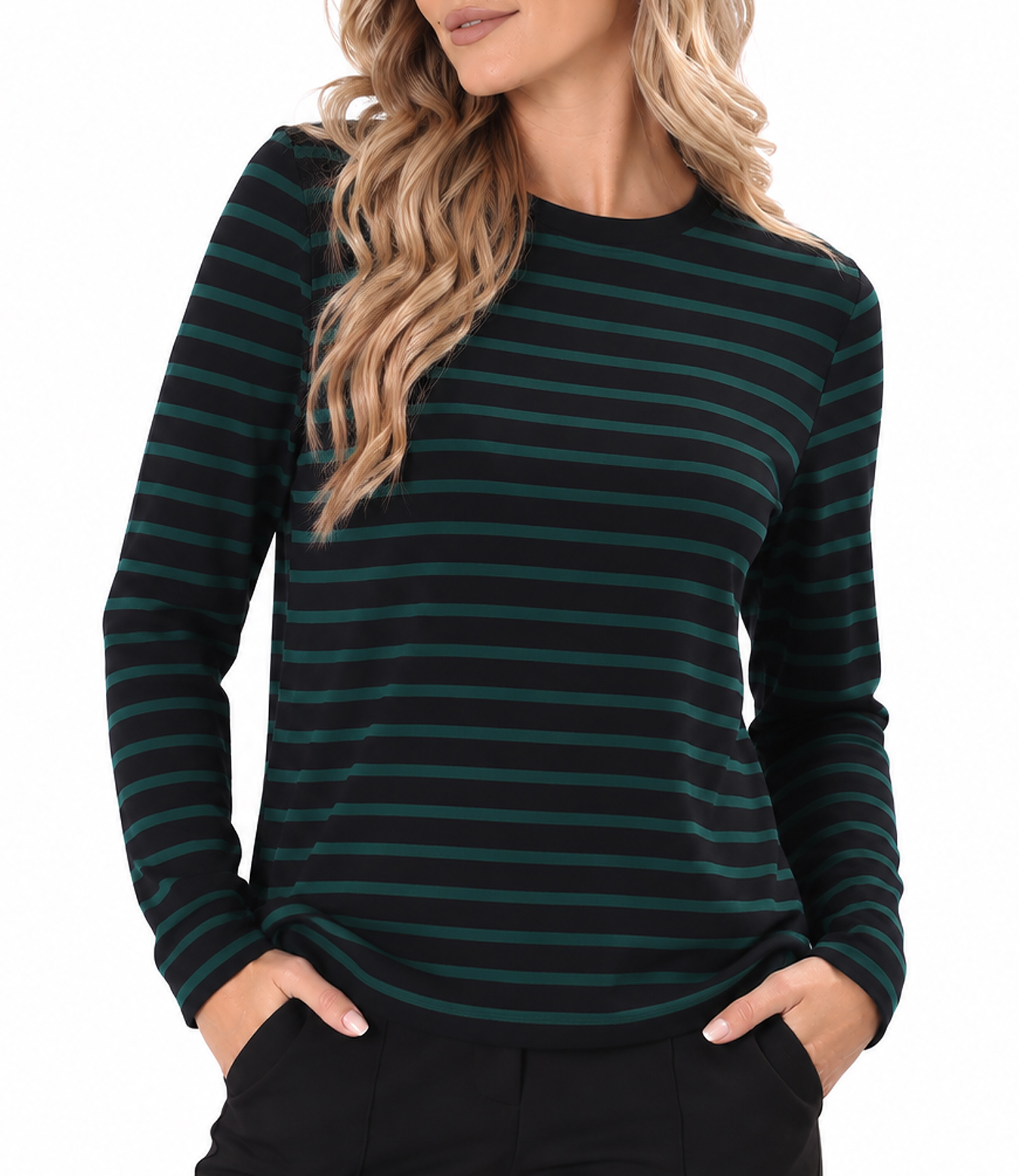 Bluza din jerse elastic gros cu lana imprimat cu dungi