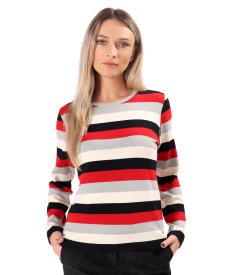 Bluza din jerse elastic gros cu lana cu dungi orizontale