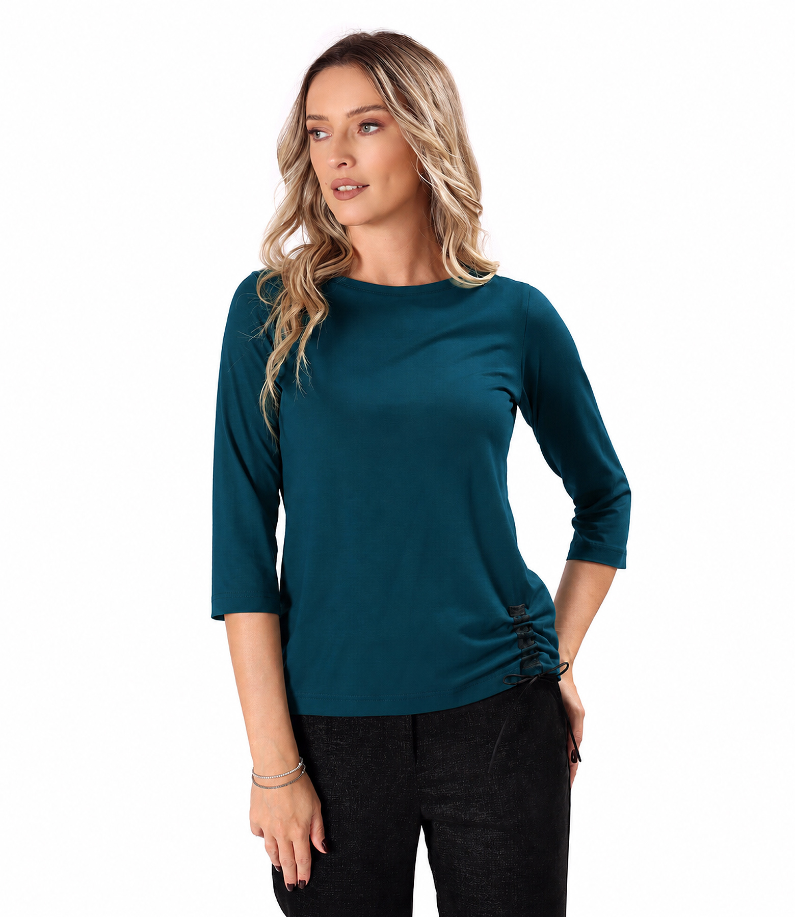 Bluza din jerse elastic uni cu snur in partea de jos