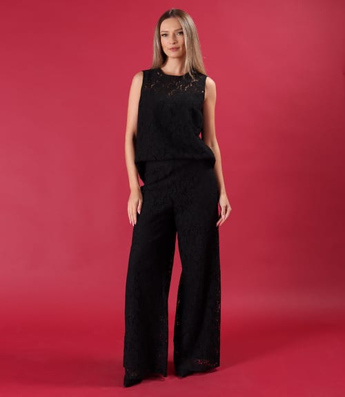 inut de sear cu bluz i pantaloni din dantel cu bumbac cu motive florale