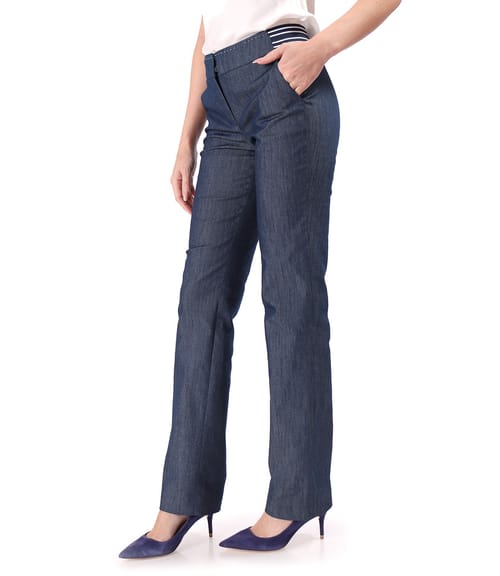 Pantaloni drepti din bumbac cu elastan tip denim
