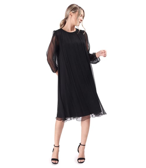 Rochie de cocktail din voal de matase naturala cu cristale la decolteu