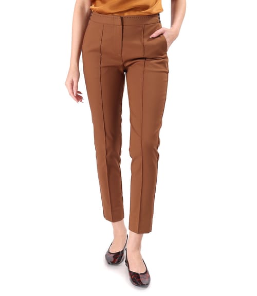 Pantaloni din bumbac elastic cu banda elastica decorativa